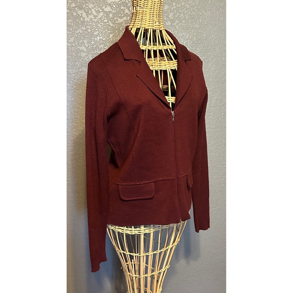 Morgano Italian Knit Zip Front Cardigan Sweater Merino Wool Blend M Red - Picture 3 of 12